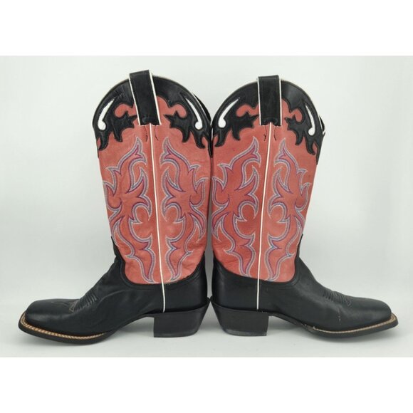NEW Nocona Women's Size 6.5 B NL5501 Pink Black Square Toe Leather Cowboy Boots - Picture 14 of 16